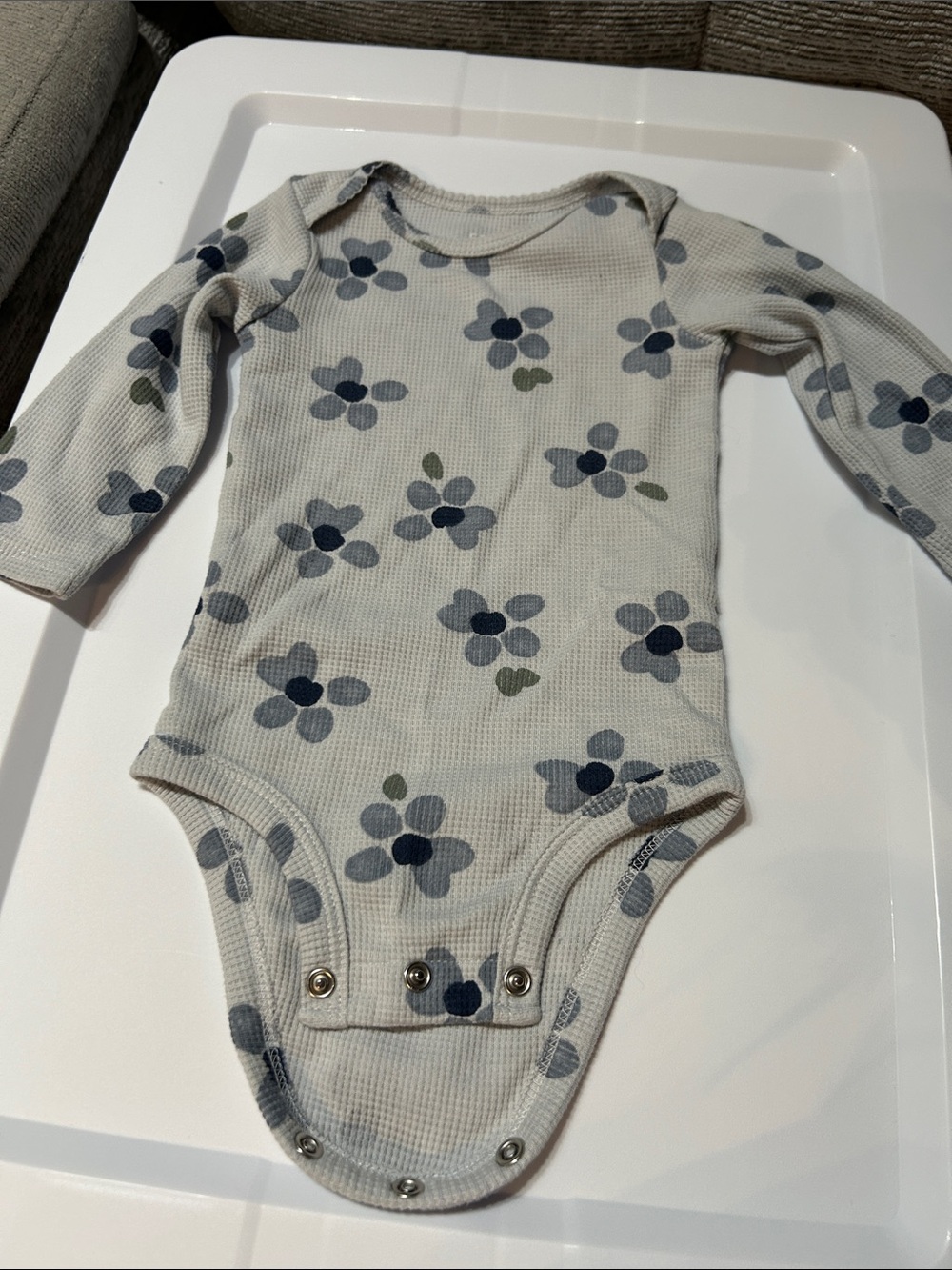 Long-Sleeve Floral Baby One-Piece Bodysuit in Blue